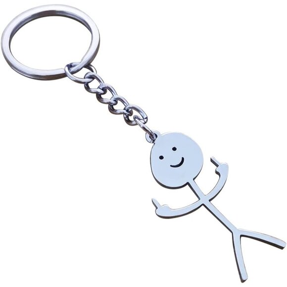 Stainless Steel Funny Doodle Keychain Middle Finger Pendant Keyring Long - Picture 1 of 7